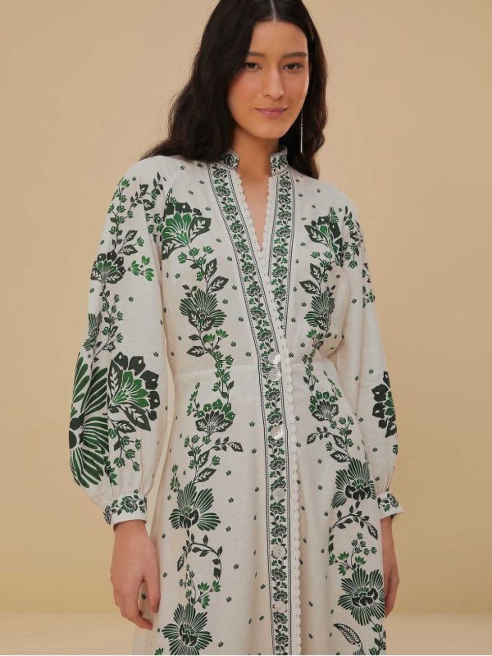 NWOT Christian Lacroix White Maxi Dress with Green Floral Print - Picture 3 of 15